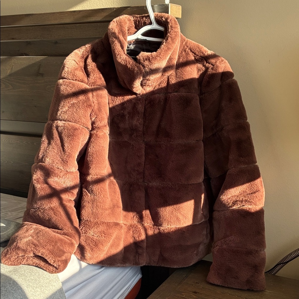 Karl Lagerfeld Paris brown faux fur bomber coat jacket